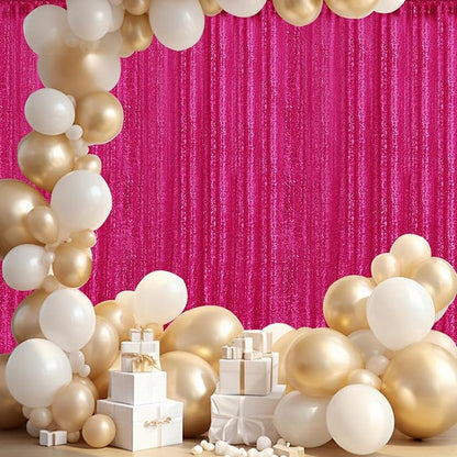 4×8FT Fuchsia Sequin Backdrop Curtain, Photography Backdrop Glitter Curtains by Pufogu