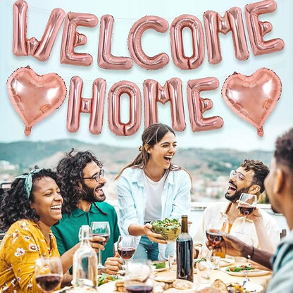 TONIFUL 16 Inch Rose Gold WELCOME HOME Foil Letter Balloons Banner Decor | - Image 4