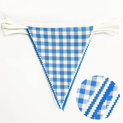 32Ft Blue Party Decorations Blue Buffalo Plaid Checkered White Triangle Flag - Image 2