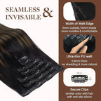 GOO GOO Clip in Hair Extensions Real Human Hair, Remy Human Hair Extensions Clip ins for Women, Natural Human Hair, 24inch 160g 7Pcs, 1B/6/1B Balayage Natural Black to Chestnut Brown