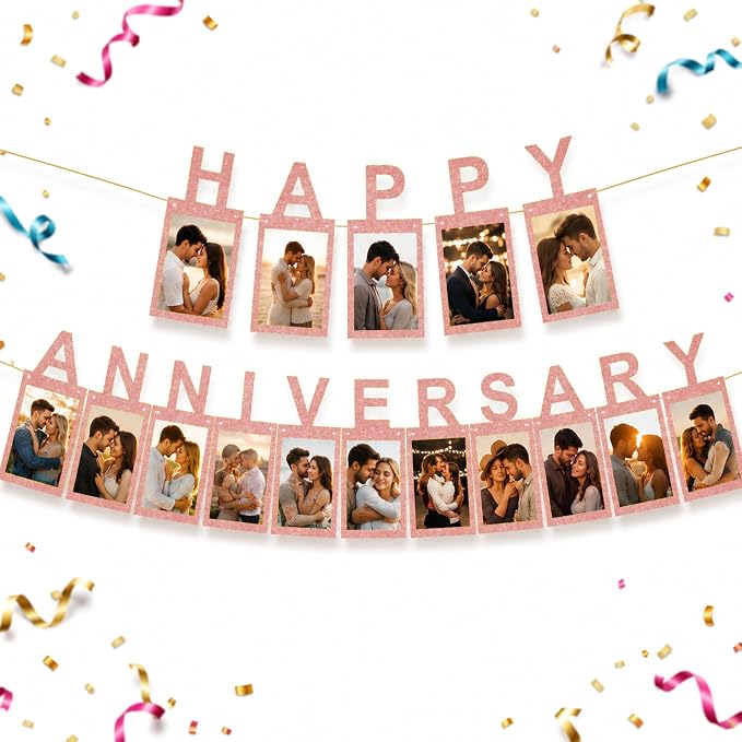 Rose Gold Happy Anniversary Banner by Unknown