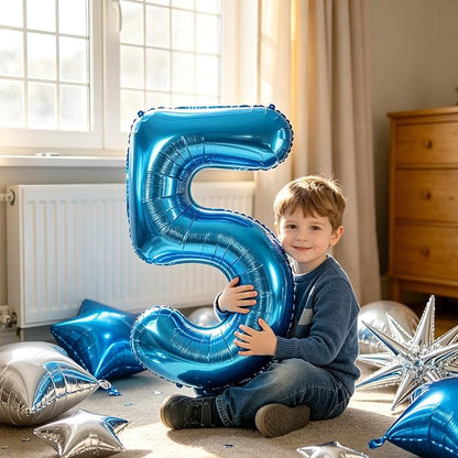 TONIFUL 5th Birthday Balloons Kit 40 Inch Blue Large Number 5 Foil Balloon | - Image 3