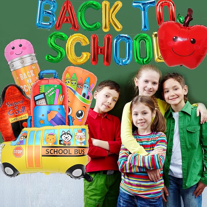 6 Pcs Back to School Balloons, School Bus Balloon, Colorful Schoolbag Pencil - Image 4