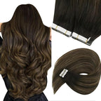 Sunny Hair Tape in Hair Extensions Human Hair 18 Inch Hair Extensions Real Human Hair Tape in Extensions for Women Darkest Brown Ombre Medium Brown Balayage Remy Hair Straight Skin Weft 40pcs 100g