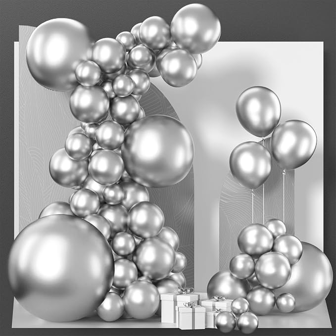 PartyWoo Silver Balloons 100pcs Different Sizes of 36 18 12 10 5 Inch | Balloons by PartyWoo