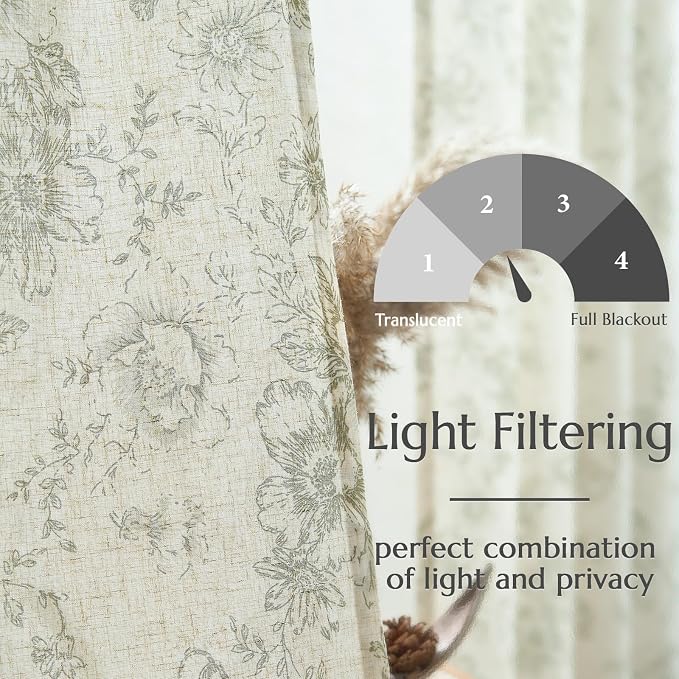 jinchan Floral Linen Curtains Lined 108 Inch Farmhouse Back Tab 2 Panels | - Image 4