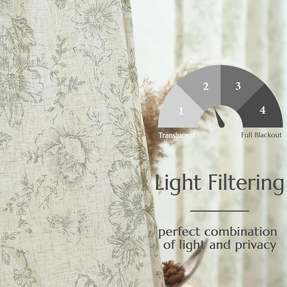 jinchan Floral Linen Curtains Lined 108 Inch Farmhouse Back Tab 2 Panels | - Image 4