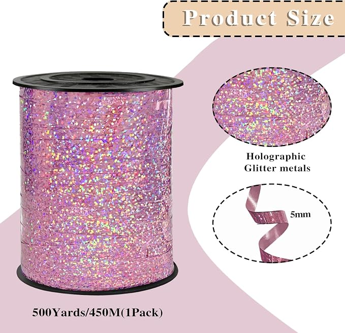 Pink Ribbon Metallic Balloon Curling Ribbon - Image 2
