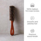 Diane Premium 100% Boar Bristle Styling Brush for Men and Barbers – Medium Bristles for Thick Coarse Hair – Use for Detangling, Smoothing, Wave Styles, Soft on Scalp, Restore Shine and Texture