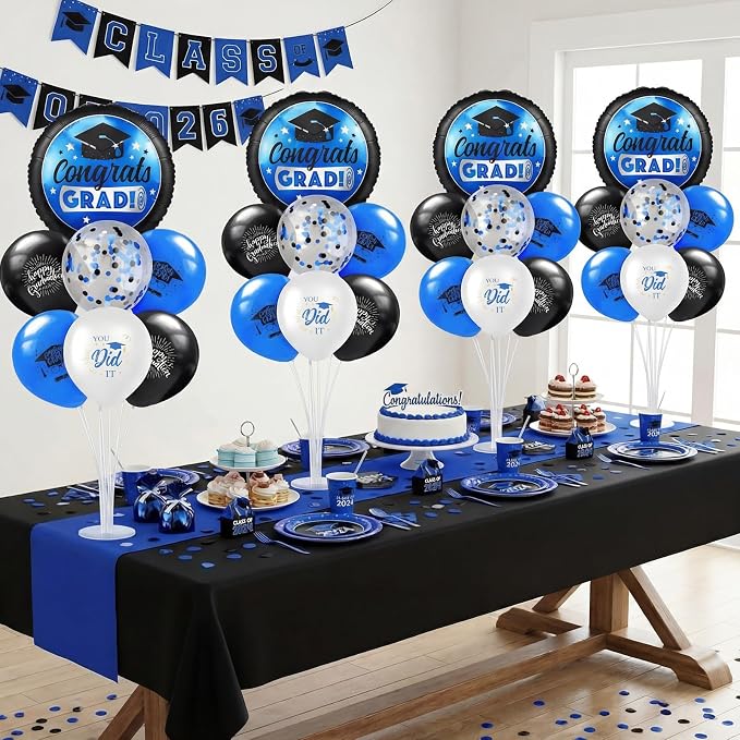 Kasyat 4 Set Blue and Black 2026 Graduation Table Centerpiece Balloon Stand Kit - Image 2