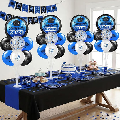 Kasyat 4 Set Blue and Black 2026 Graduation Table Centerpiece Balloon Stand Kit - Image 2