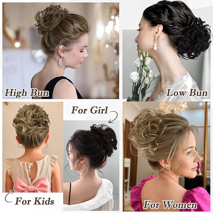 RUWISS Large Messy Bun Hair Piece for Women 100% Human Hair Layered Wavy Curly Hair Buns Thick Updo Hairpiece for Daily Wear Scrunchies Ponytail Extension (Natural Medium Brown)