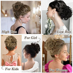 RUWISS Large Messy Bun Hair Piece for Women 100% Human Hair Layered Wavy Curly Hair Buns Thick Updo Hairpiece for Daily Wear Scrunchies Ponytail Extension (Natural Medium Brown)