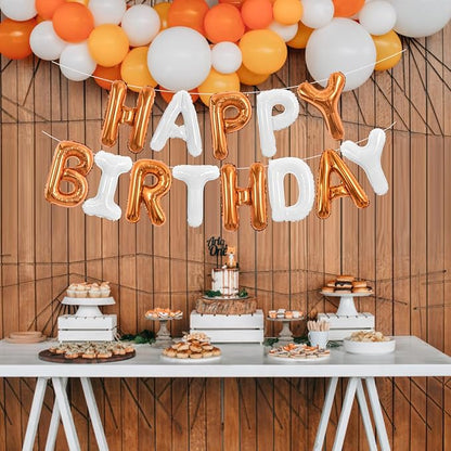 TONIFUL 16 Inch Orange White Happy Birthday Balloons Banner Decorations | - Image 5