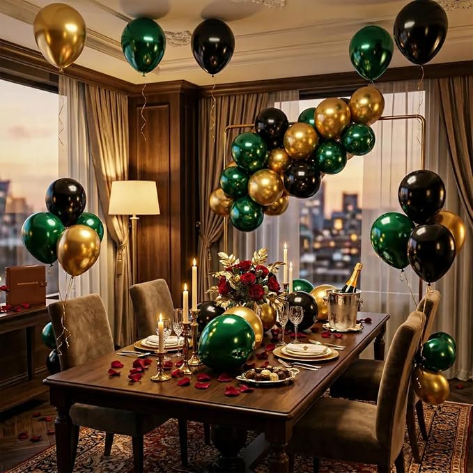 Green and Gold Balloons, 12 inch Gold Balloons and Black Balloons - Image 5