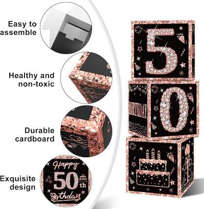 Eiurteao 3pcs Rose Gold 50th Birthday Decorations Boxes - Image 5