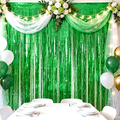 jijAcraft Metallic Green Tinsel Foil Fringe Curtain, 3 Pack 3.2x6.5 Feet Jungle - Image 7