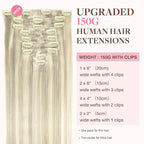 GOO GOO Clip in Hair Extensions Real Human Hair, Remy Human Hair Extensions Clip ins for Women, Natural Human Hair, 24inch 150g 9Pcs, #17A/60A Ash Blonde Highlighted Platinum Blonde