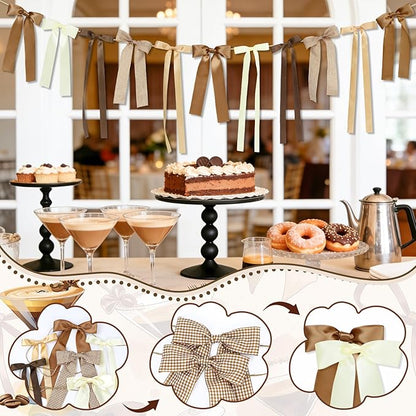 Brown Plaid Bow Garland Banner, Espresso Martini Theme Bow Garland Gingham - Image 4