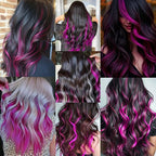 16 Pcs Colored Hair Extensions Curly Wavy Clip in Synthetic Hair Extensions,Colorful Party Highlights Hairpiece Streak for Girls Women Kids Cosplay Party Gift(Rose Purple)