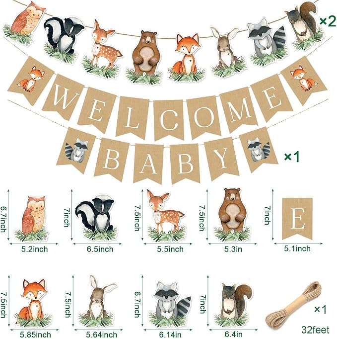 Woodland Baby Shower Banner, Woodland Animals Party Decorations | Welcome Baby - Image 2