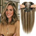 YAMI Hair Toppers for Women with Thinning hair 100% Real Human Hair Toppers 40g Human Hair Toppers for Women Clip In Hair Topper Swiss Base 12inch Medium Brown with Highlight