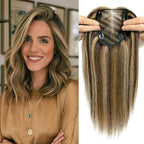 YAMI Hair Toppers for Women with Thinning hair 100% Real Human Hair Toppers 40g Human Hair Toppers for Women Clip In Hair Topper Swiss Base 12inch Medium Brown with Highlight