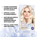 L’Oreal Paris Feria Hyper Platinum Hair Bleach, Lifts Up To 8 Levels, Includes Anti Brass Purple Conditioner, Hyper Platinum Blonde Hair Dye Kit, Pack of 2