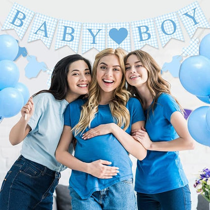 Hahafelt 1 Pcs Blue Gingham Baby Boy Banner - Image 7