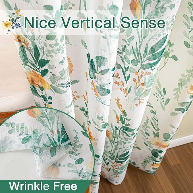 MYSKY HOME Green Floral Sheer Curtains 72 Inches Long 2 Panels - Image 5