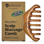 Natnique Wooden Scalp Massager – Handmade Natural Sandalwood Wide Tooth Hair & Beard Comb with Storage Bag – Anti-Static Grooming Tool for Scalp Massage, Detangling, and Daily Care