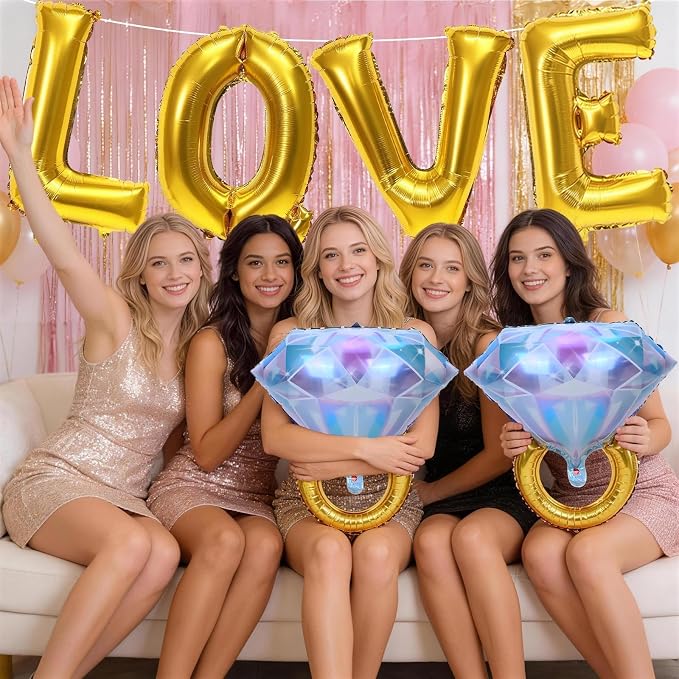 40inch Gold Love Balloons with 2pcs Diamond Ring Foil Balloons, Large Love - Image 7