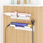 2 PCS Wall Mount Curling Iron Holder and Hair Tool Organizer with Adhesive, Multifunctional Hot Flat Iron and Hair Straightener Holder Storage Stand for Vanity, Cabinet and Wall, White