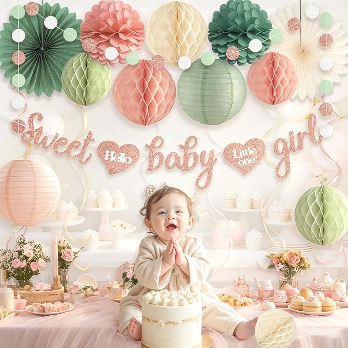 Sage Green and Blush Pink Baby Shower Decorations - Image 5