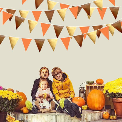 Fall Party Decorations Orange Gold Brown Metallic Fabric Triangle Pennant - Image 5