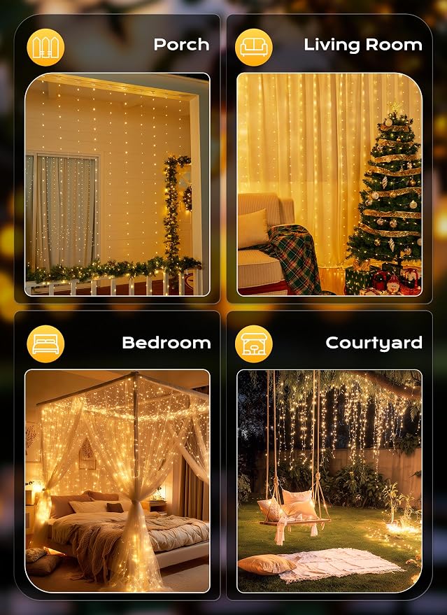 Brightown 300 LED Fairy Curtain Lights, 9.8ft x 9.8ft String Lights | USB Plug - Image 7