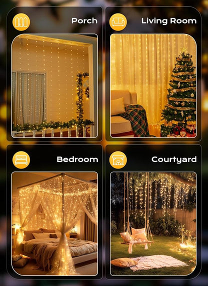 Brightown 300 LED Fairy Curtain Lights, 9.8ft x 9.8ft String Lights | USB Plug - Image 7