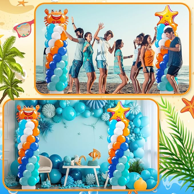 Kasyat 2 Sets Ocean Themed Balloon Column Stand Kit Blue Sea Balloon Arch - Image 5