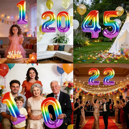 40 Inch Number 45 Balloons for 45th Birthday Party Decorations, 0-100 Rainbow - Image 7