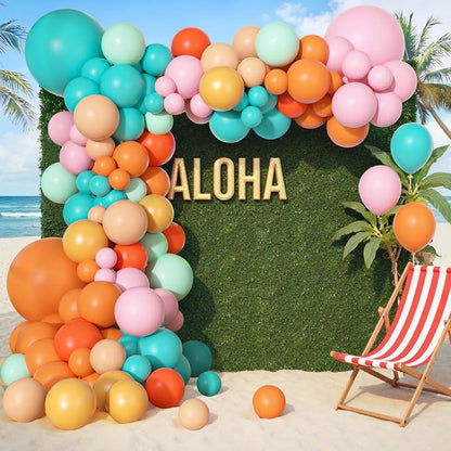 170Pcs Summer Tropical Luau Hawaiian Balloon Garland Arch Kit | Orange Pink - Image 4