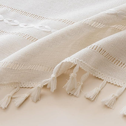 Sutuo Home Ivory Boho Curtain 52W x 36L inch White Striped Light Filtering - Image 9