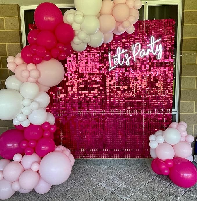 Shimmer Wall Backdrop Hot Pink Wall Panels 12Pcs Square Sequin Shimmer Wall - Image 2