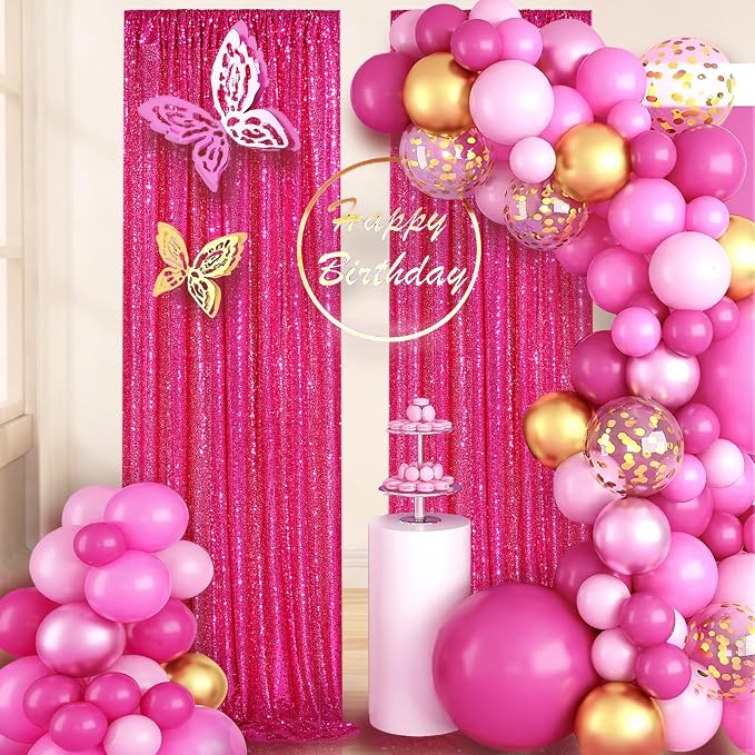 Hot Pink Sequin Backdrop 2 Panels 2FTx8FT Photo Backdrop Curtains Glitter | - Image 6
