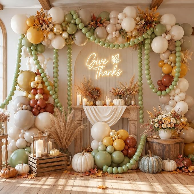 Sage Green Linking Balloons, Fall Thanksgiving Boho Birthday Bridal Baby Shower - Image 4
