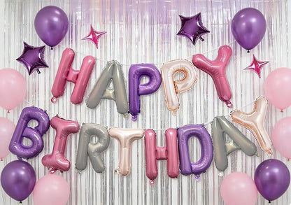 Pink Purple Happy Birthday Balloons Banner Sign Mylar letter Party decor | - Image 5