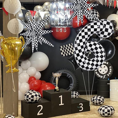 TONIFUL 6th Birthday Balloons Kit 40 Inch Checkered Number 6 Foil Balloon | - Image 3