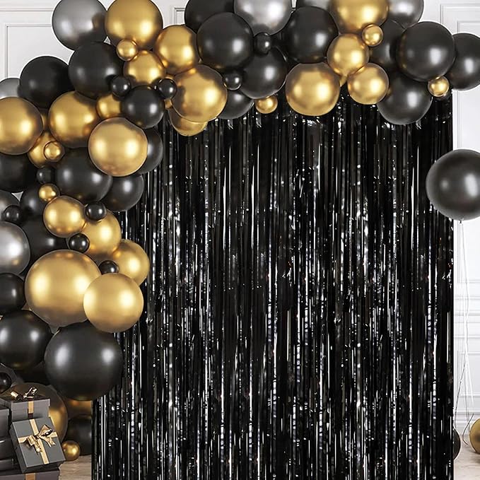 Voircoloria Black Foil Fringe Backdrop Curtains, 2 Pack | Tinsel Streamers - Image 8
