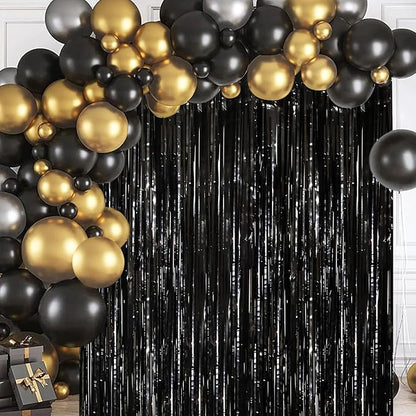 Voircoloria Black Foil Fringe Backdrop Curtains, 2 Pack | Tinsel Streamers - Image 8