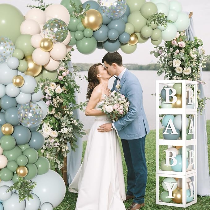 153Pcs Dusty Blue Sage Green Balloons Arch Kit Baby Shower Decorations | Fog - Image 6