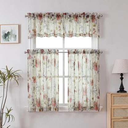 Crushed Sheer Kitchen Cafe Curtains Tiers 24 Inch Length 2 Panels, Printed - Image 4